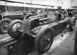 The Scuderia Ferrari workshop in Modena with the two bimotore being worked on.